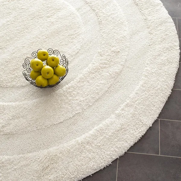 Microfiber_Polyester_Solid_Ivory_Off_White_Round_Shaggy_Rug