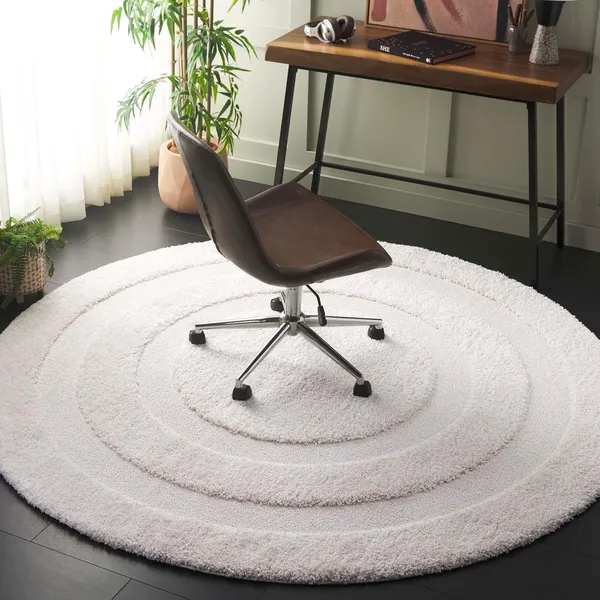 Microfiber_Polyester_Solid_Ivory_Off_White_Round_Shaggy_Rug