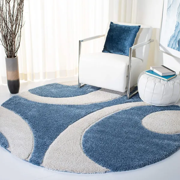 Microfiber_Polyester_Bohemian_Teal_Blue_Ivory_Round_Shaggy_Rug