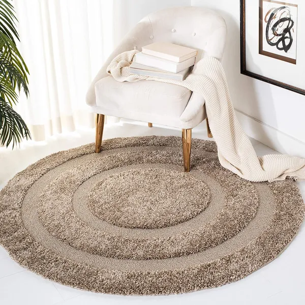 Microfiber_Polyester_Bohemian_Plain_Round_Shaggy_Rug_Beige