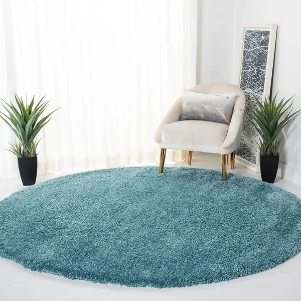 Microfiber_Polyester_Modern_Solid_Round_Shaggy_Rug_Sky_Blue