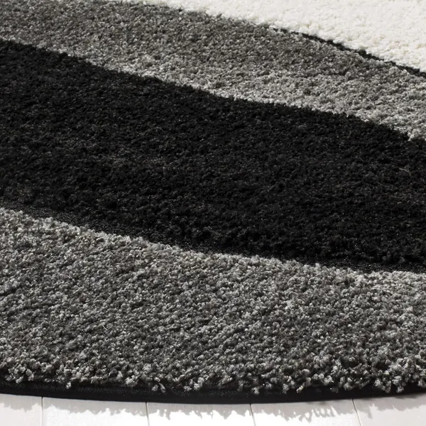 Microfiber_Polyester_Solid_Cream_White_Black_Round_Shaggy_Rug