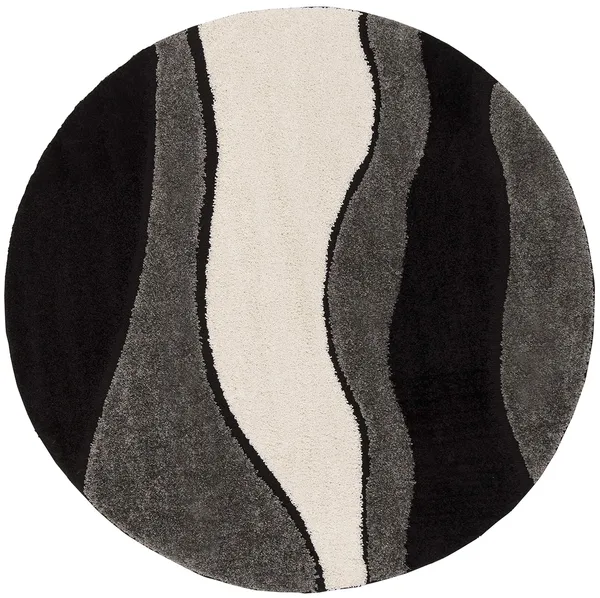 Microfiber_Polyester_Solid_Cream_White_Black_Round_Shaggy_Rug