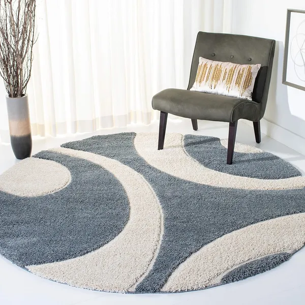 Microfiber_Polyester_Bohemian_Grey_Off-White_Round_Shaggy_Rug