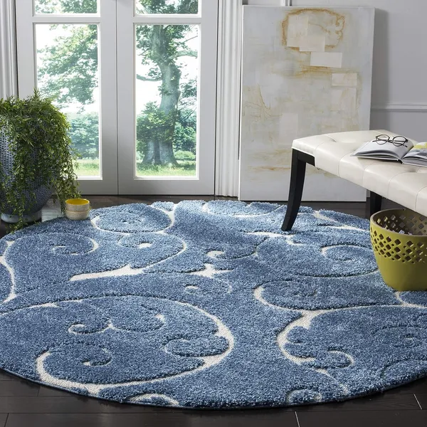 Microfiber_Polyester_Solid_Teal_Blue_Round_Shaggy_Rug