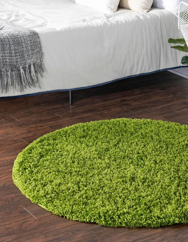 Microfiber_Polyester_Bohemian_Solid_Grass_Green_Round_Shaggy_Rug