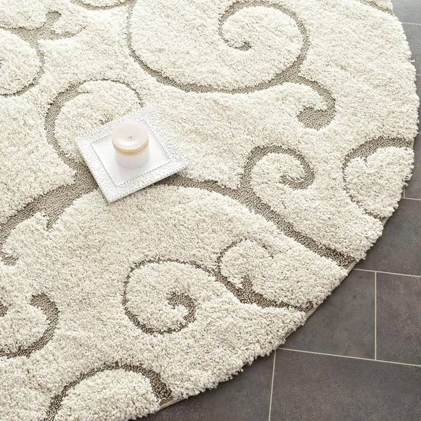 Microfiber_Polyester_Bohemian_Ivory_Beige_Floral_Round_Shaggy_Rug