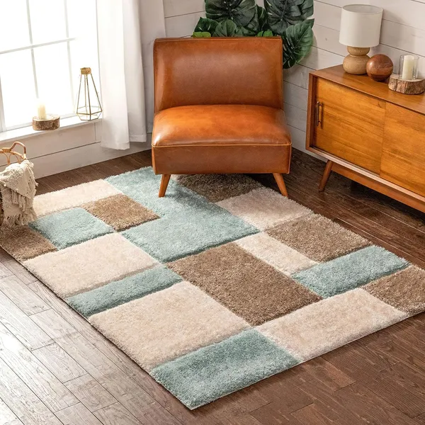 Microfiber_Polyester_Handcrafted_Plain_Shaggy_Rug_Beige_Green_Ivory
