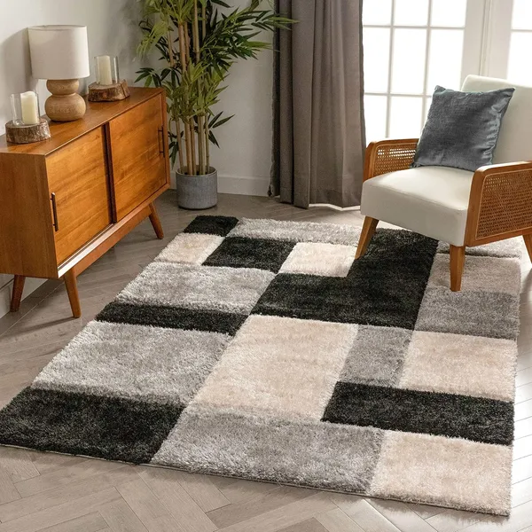Microfiber_Polyester_Handcrafted_Black_Silver_Ivory_Square_Shaggy_Rug