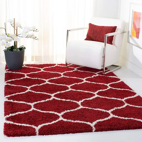 Microfiber_Polyester_Handcrafted_Red_Ivory_Square_Shaggy_Rug