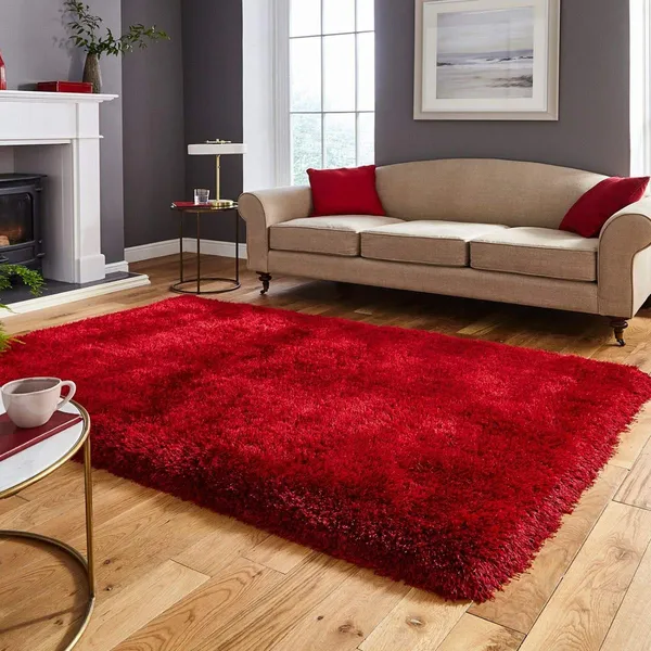 Microfiber_Polyester_Modern_Plain_Shaggy_Rug_Red