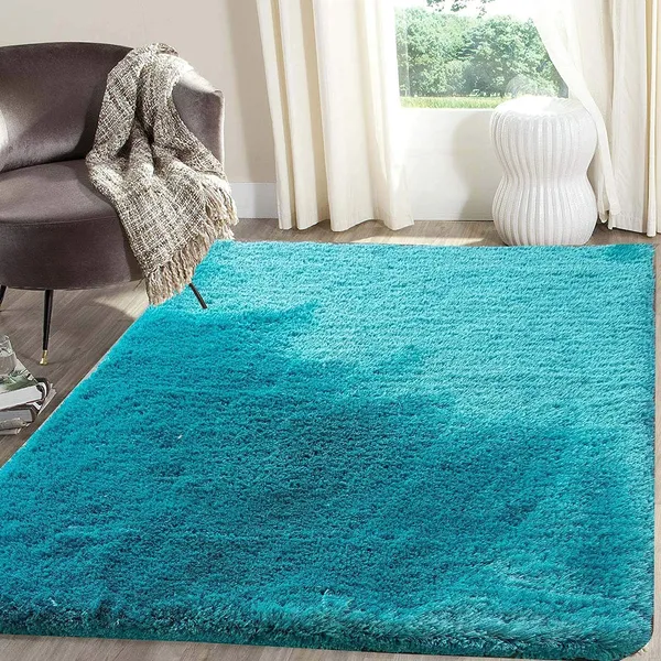 Microfiber_Polyester_Modern_Plain_Shaggy_Rug_Turquoise