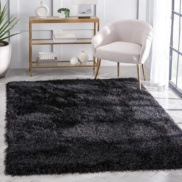 Microfiber_Polyester_Modern_Plain_Black_Hand_Woven_Shaggy_Rug