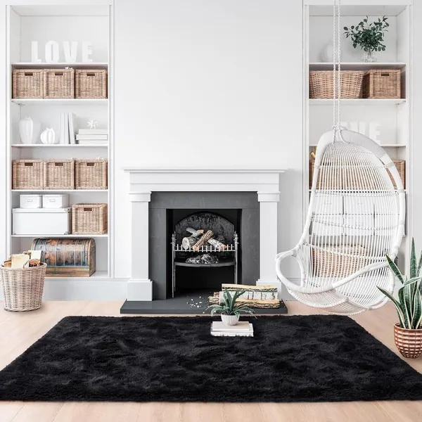 Microfiber_Polyester_Modern_Plain_Faux_Fur_Shaggy_Rug_Black