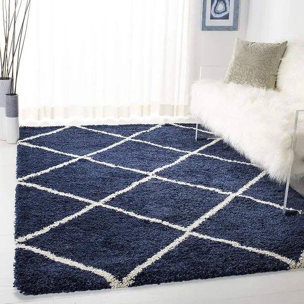 Microfiber_Polyester_Hand_Woven_Blue_Tiles_Faux_Fur_Shaggy_Rug
