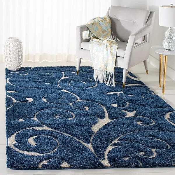 Microfiber_Polyester_Modern_Floral_Faux_Fur_Shaggy_Rug_Blue