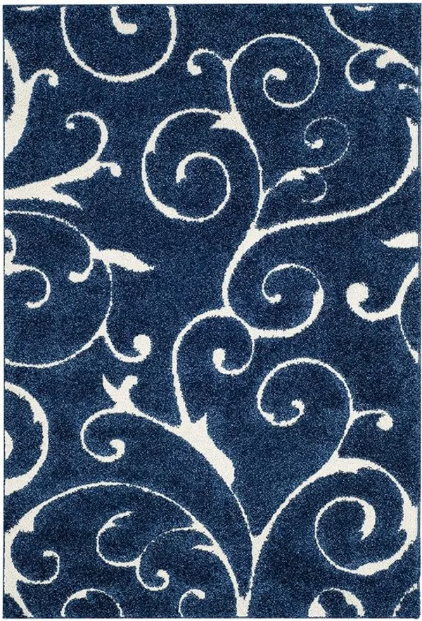 Microfiber_Polyester_Modern_Floral_Faux_Fur_Shaggy_Rug_Blue