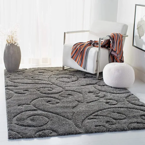 Microfiber_Polyester_Hand_Woven_Grey_Floral_Faux_Fur_Shaggy_Rug