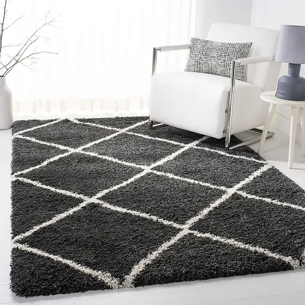 Microfiber_Polyester_Modern_Tile_Print_Faux_Fur_Shaggy_Rug_Grey
