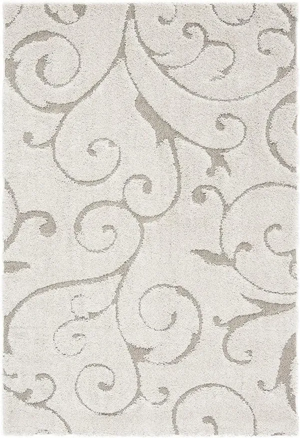 Microfiber_Polyester_Hand_Woven_Ivory_Floral_Shaggy_Rug