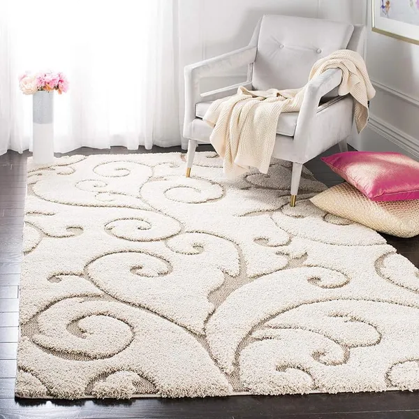 Microfiber_Polyester_Hand_Woven_Ivory_Floral_Shaggy_Rug
