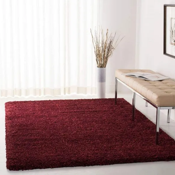 Microfiber_Polyester_Hand_Woven_Solid_Red_Shaggy_Rug