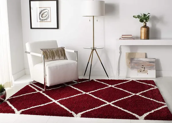 Microfiber_Polyester_Hand_Woven_Red_Tiles_Faux_Fur_Shaggy_Rug