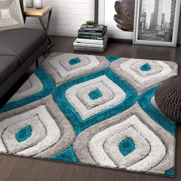 Microfiber_Polyester_Handcrafted_Plain_Shaggy_Rug_Ivory_Blue