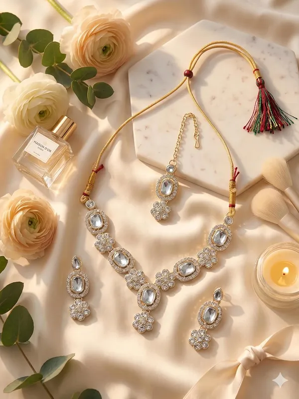Gold_White_Alloy_Bridal_Necklace_Set_With_Earrings_Maang_Tikka_For_Women