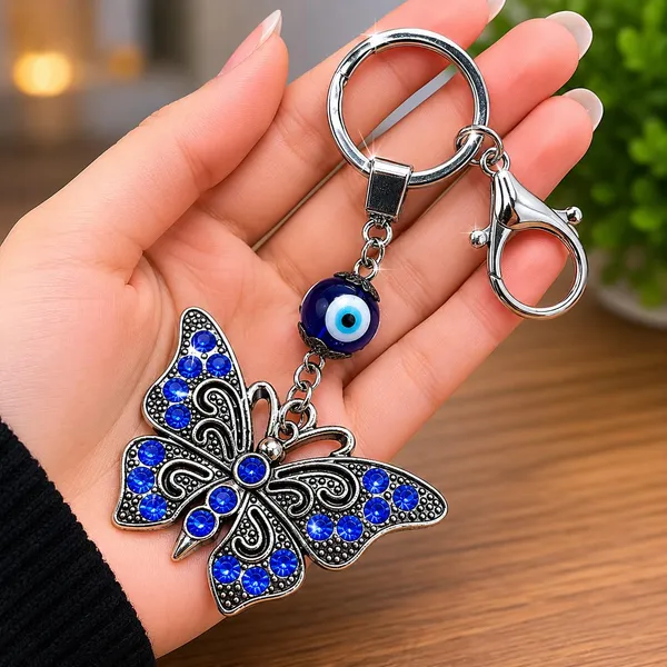 Blue_Metal_Crystal_Stone_Evil_Eye_Butterfly_Keychain_Bag_Charm_And_Blue_Silver_Metal_Evil_Eye_Ganesha_Keychain_For_Men_Women_|_Pack_Of_2