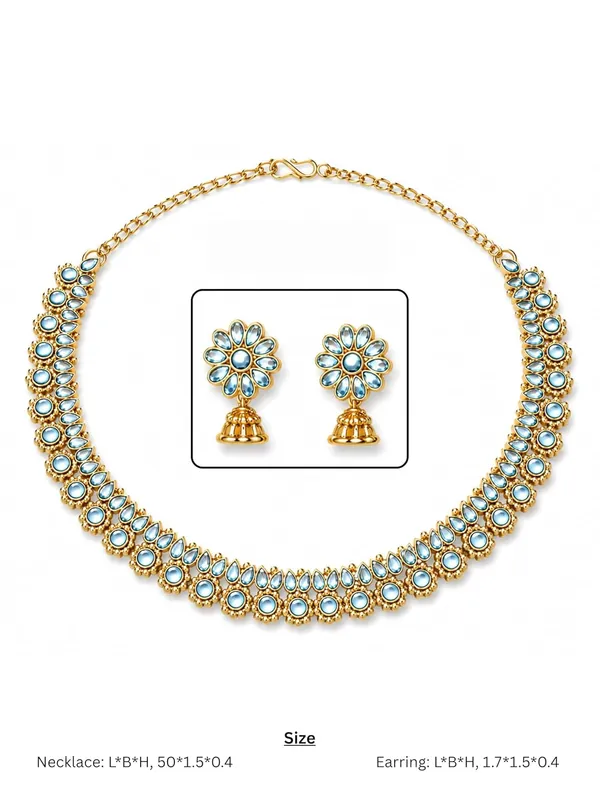 Blue_Gold_Artificial_Stone_Floral_Choker_Necklace_Set_With_Jhumka_Earrings_For_Women