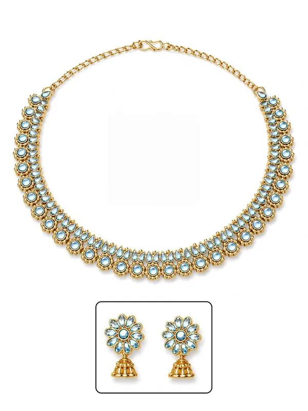 Blue_Gold_Artificial_Stone_Floral_Choker_Necklace_Set_With_Jhumka_Earrings_For_Women