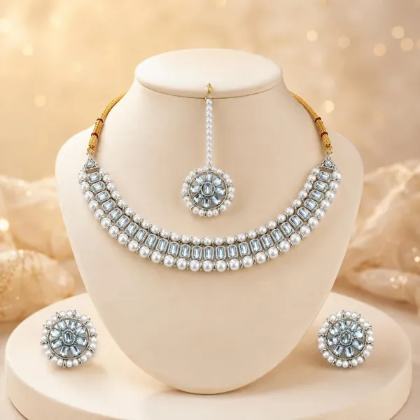 White_Kundan_Pearl_Choker_Necklace_Set_With_Earrings_Maang_Tikka_For_Women