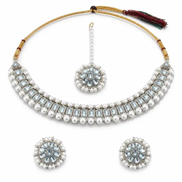 White_And_Gold_Kundan_Pearl_Choker_Necklace_Set_Duo