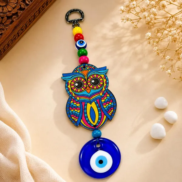 Wood_Glass_Boho_Multicolor_Handcrafted_Owl_Evil_Eye_Wall_Hanging