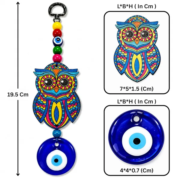 Wood_Glass_Boho_Multicolor_Handcrafted_Owl_Evil_Eye_Wall_Hanging