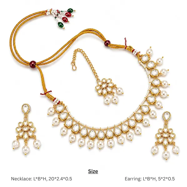 White_Gold_Kundan_Pearl_Choker_Necklace_Set_With_Earrings_Maang_Tikka_For_Women