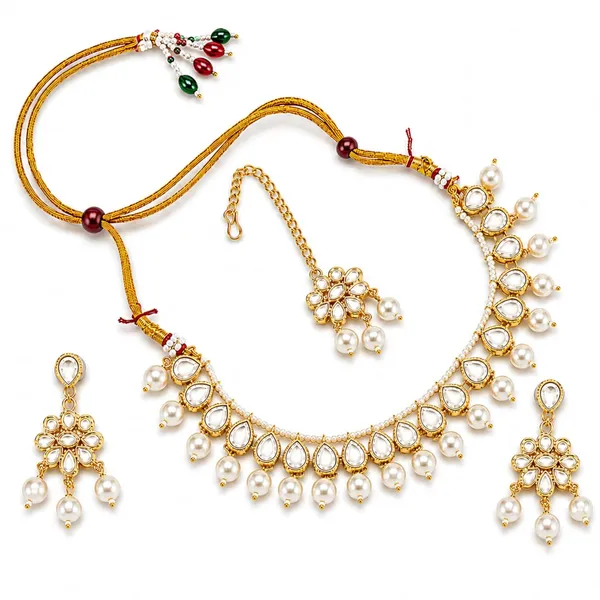 White_And_Gold_Kundan_Pearl_Choker_Necklace_Set_Duo