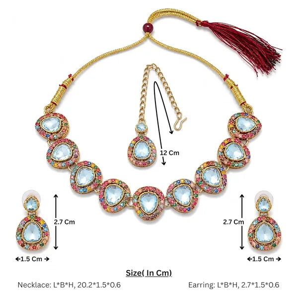 Multicolor_Kundan_Crystal_Choker_Necklace_Set_With_Earrings_Maang_Tikka_For_Women