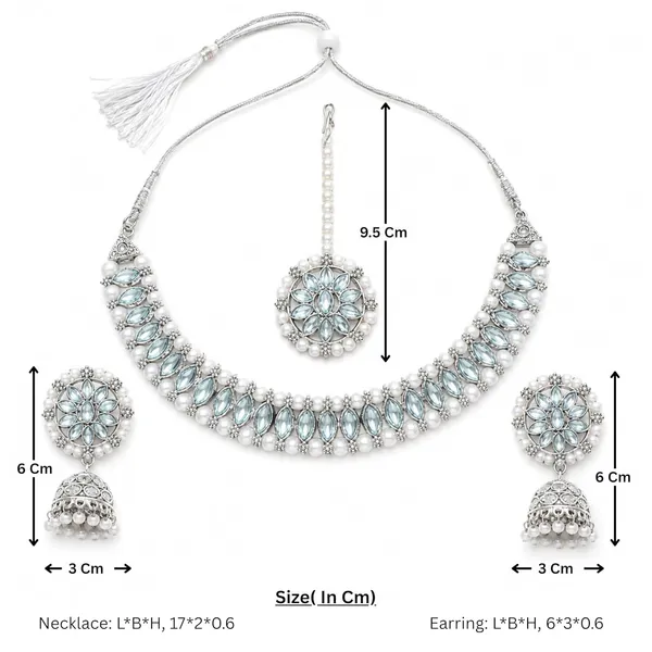 Silver_Kundan_Pearl_Choker_Necklace_Set_With_Earrings_Maang_Tikka_For_Women
