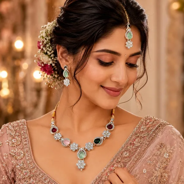 Multicolor_Crystal_Ethnic_Bridal_Necklace_Set_With_Earrings_Maang_Tikka_For_Women