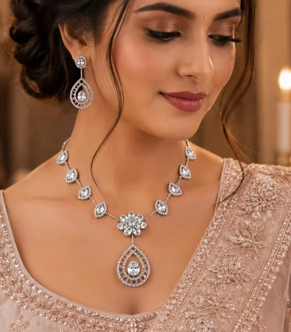 Silver_American_Diamond_Floral_Necklace_Set_With_Earrings_For_Women