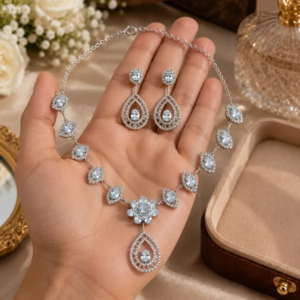 Silver_American_Diamond_Floral_Necklace_Set_With_Earrings_For_Women