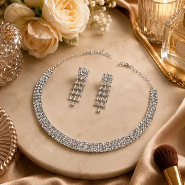 Silver_Crystal_Rhinestone_Choker_Necklace_Set_With_Dangle_Earrings_For_Women
