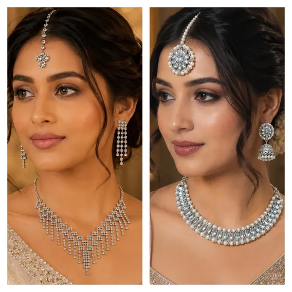White_And_Silver_Bridal_Necklace_Set_Duo