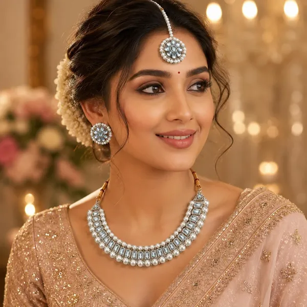 White_And_Gold_Kundan_Pearl_Choker_Necklace_Set_Duo