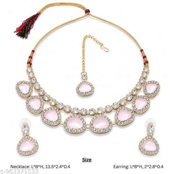 Pink_Gold_Artificial_Stone_Teardrop_Necklace_Set_With_Earrings_Maang_Tikka_For_Women