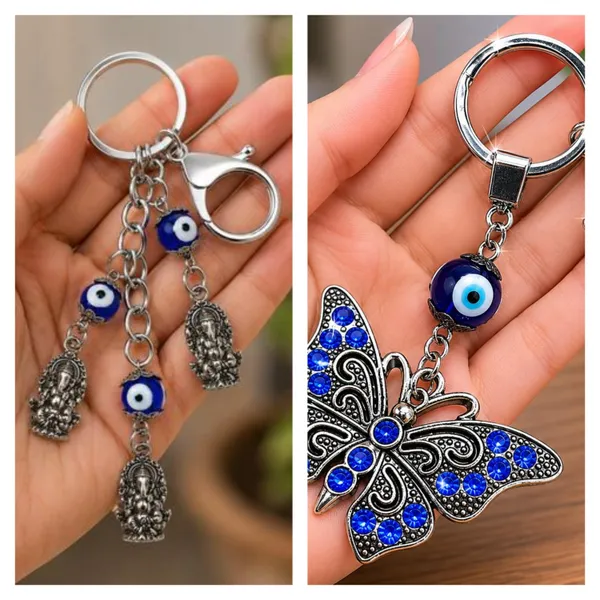 Blue_Metal_Crystal_Stone_Evil_Eye_Butterfly_Keychain_Bag_Charm_And_Blue_Silver_Metal_Evil_Eye_Ganesha_Keychain_For_Men_Women_|_Pack_Of_2