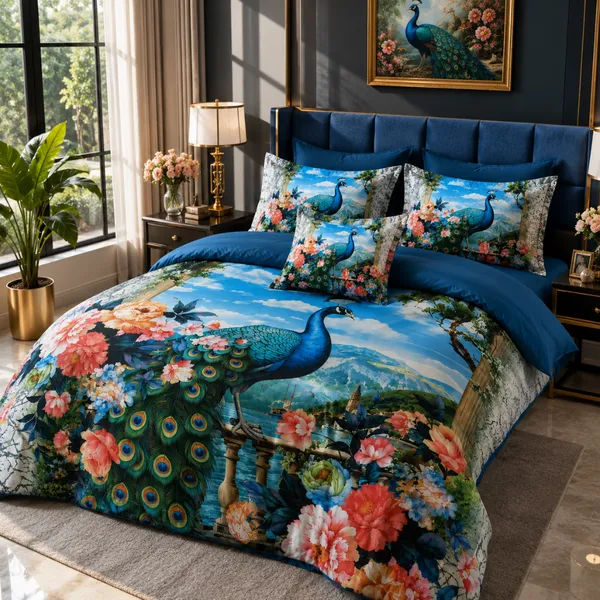 Blue_Glace_Cotton_Peacock_And_Floral_Print_Bedsheet_With_Pillow_Cover_For_Bedroom