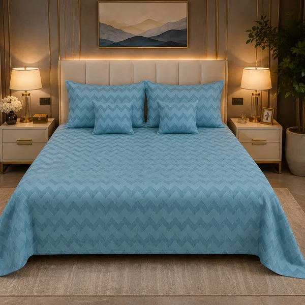 Blue_Premium_Cotton_Chevron_Bedsheet_With_Pillow_Cover_For_Bedroom